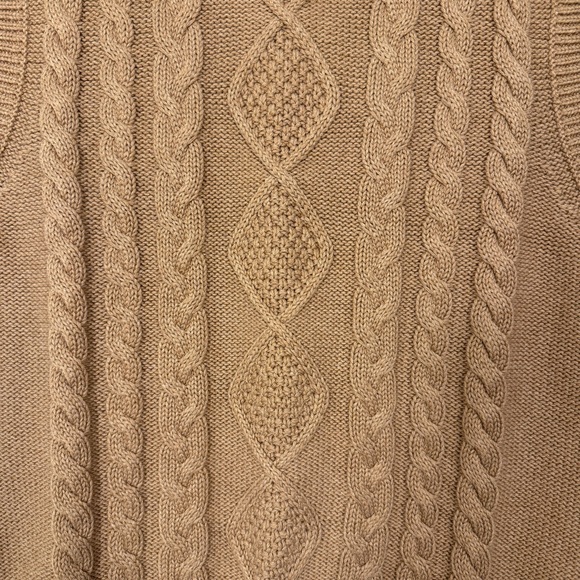 J.Crew Cable Knit Sweater Vest L NWT | 100% Cotton Fisherman Style Tan - Picture 5 of 8